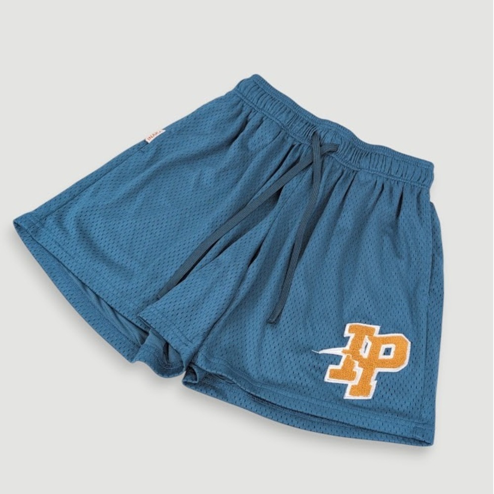 Inaka Power Classic Mesh Shorts Mens Medium 5" Inseam Teal Blue Embroidered Gym